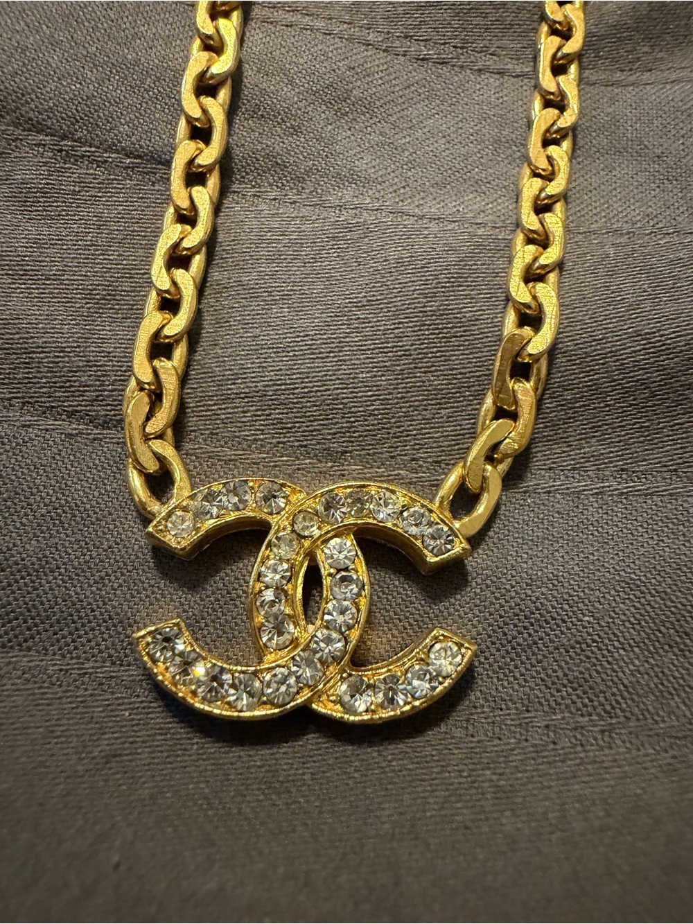 CHANEL Gold-Tone Crystal Double C Pendant Necklace
